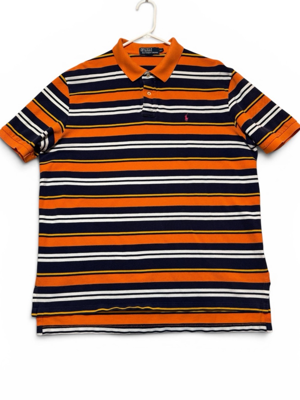 VTG Polo Ralph Lauren Striped Polo Shirt Orange Blue Pink Pony Sz XXL (fits XL)